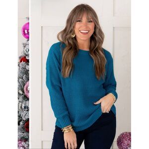 NWT Jones New York SZ 2X Classic Blue Waffle Knit Sweater